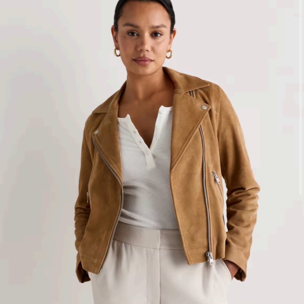 Quince NWT 100% Suede Biker Jacket Pecan Brown Size M